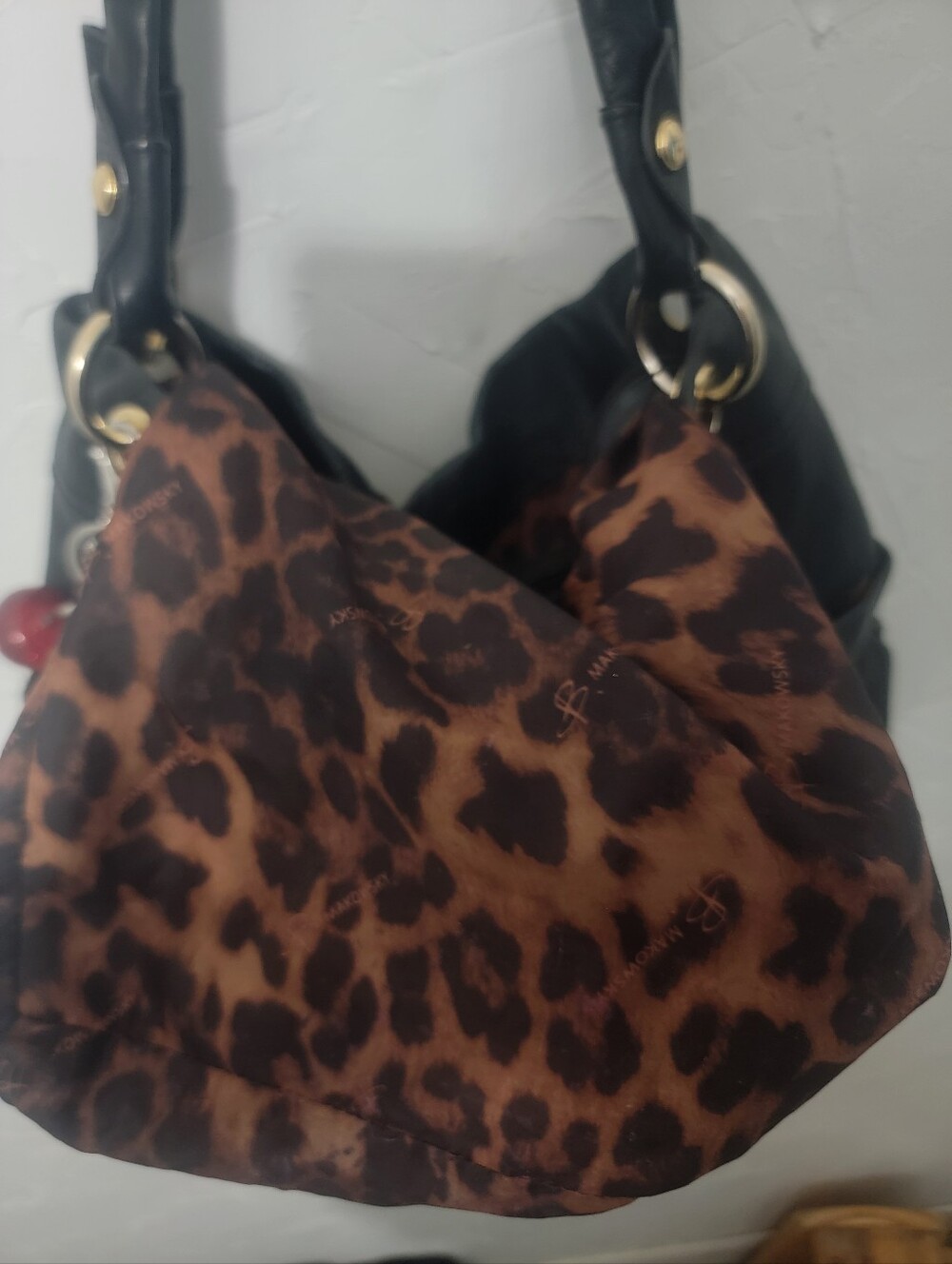 Leather B makowsky Hobo Bag With Leopard Lining And gold Hardware Excellent - Picture 6 of 8